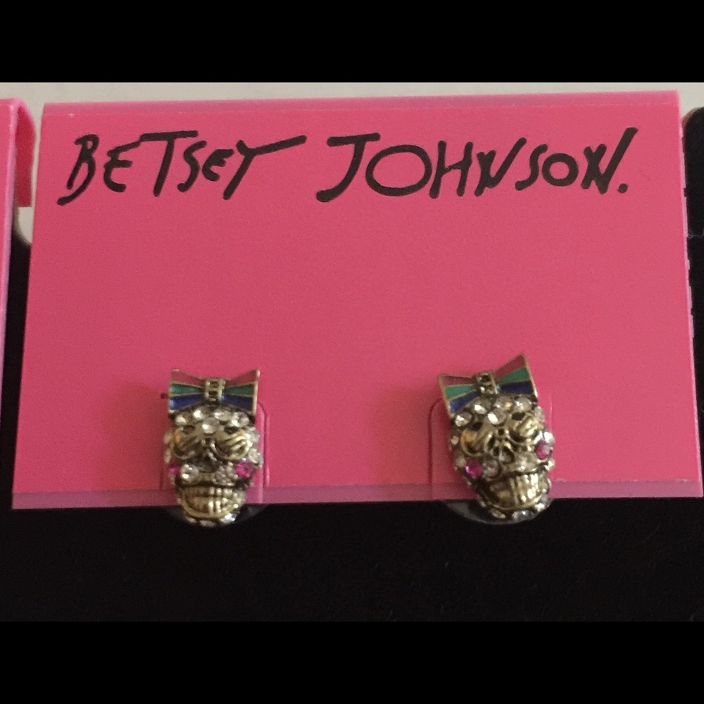Betsey Johnson Bow Wearing Skull Stud Earrings